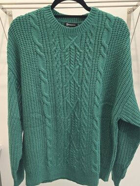 PrettyGarden Green Cable-Knit Crewneck Sweater